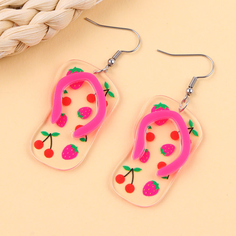 Resort style flower rainbow slippers acrylic stud earrings